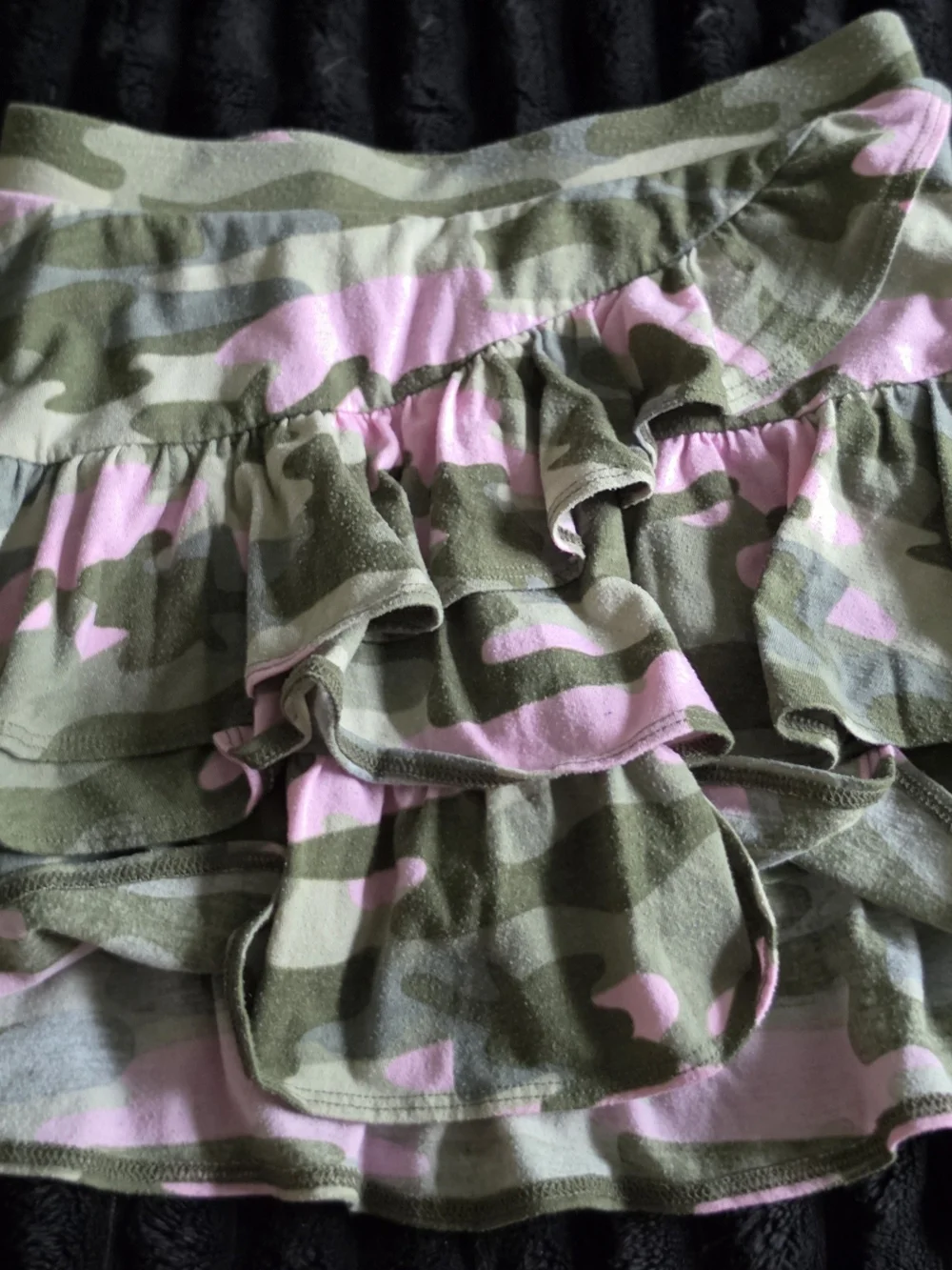 Justice Pink & Green Camo Ruffle Mini Skirt